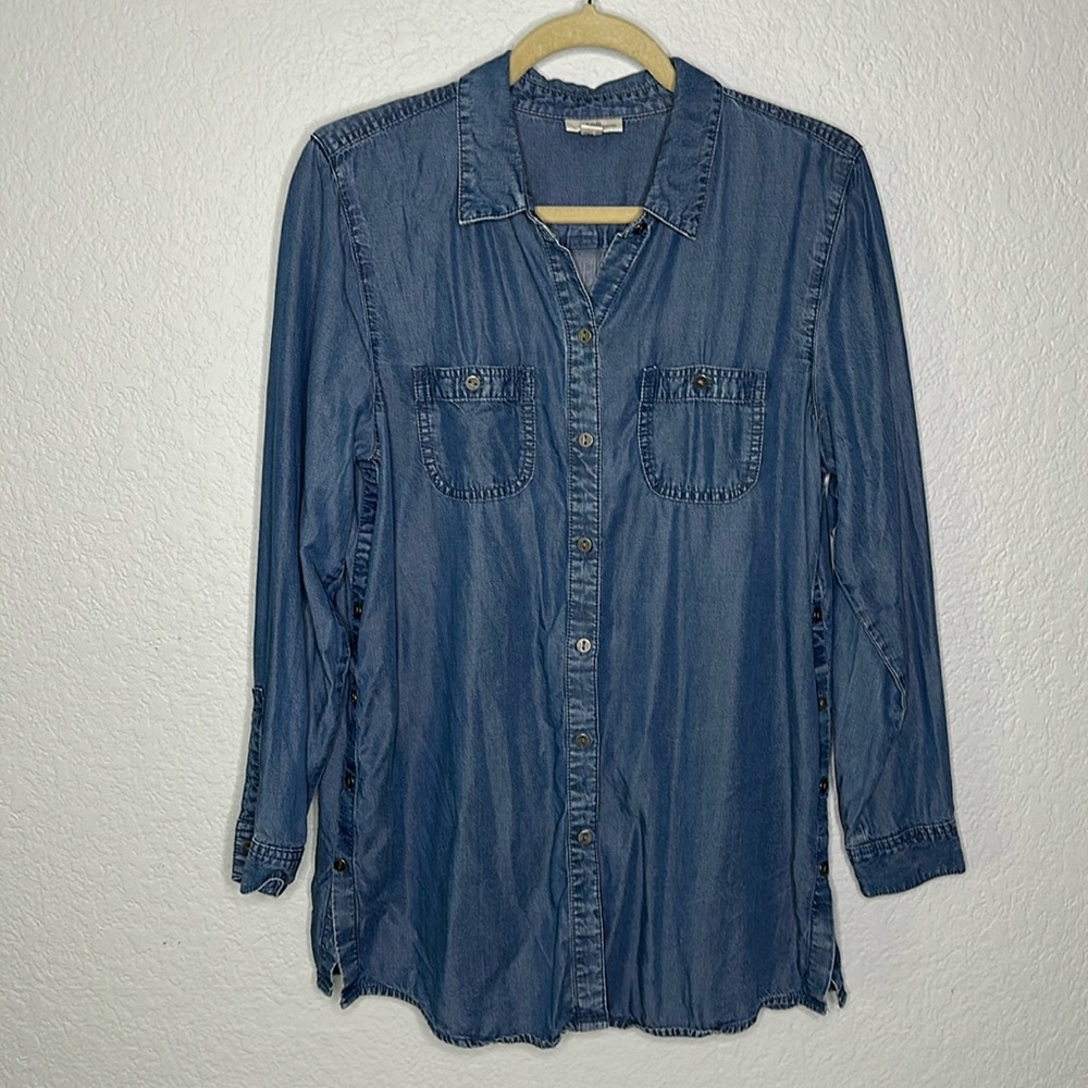 J.Jill Chambray Denim Women’s Tencel Button Down Petite Medium